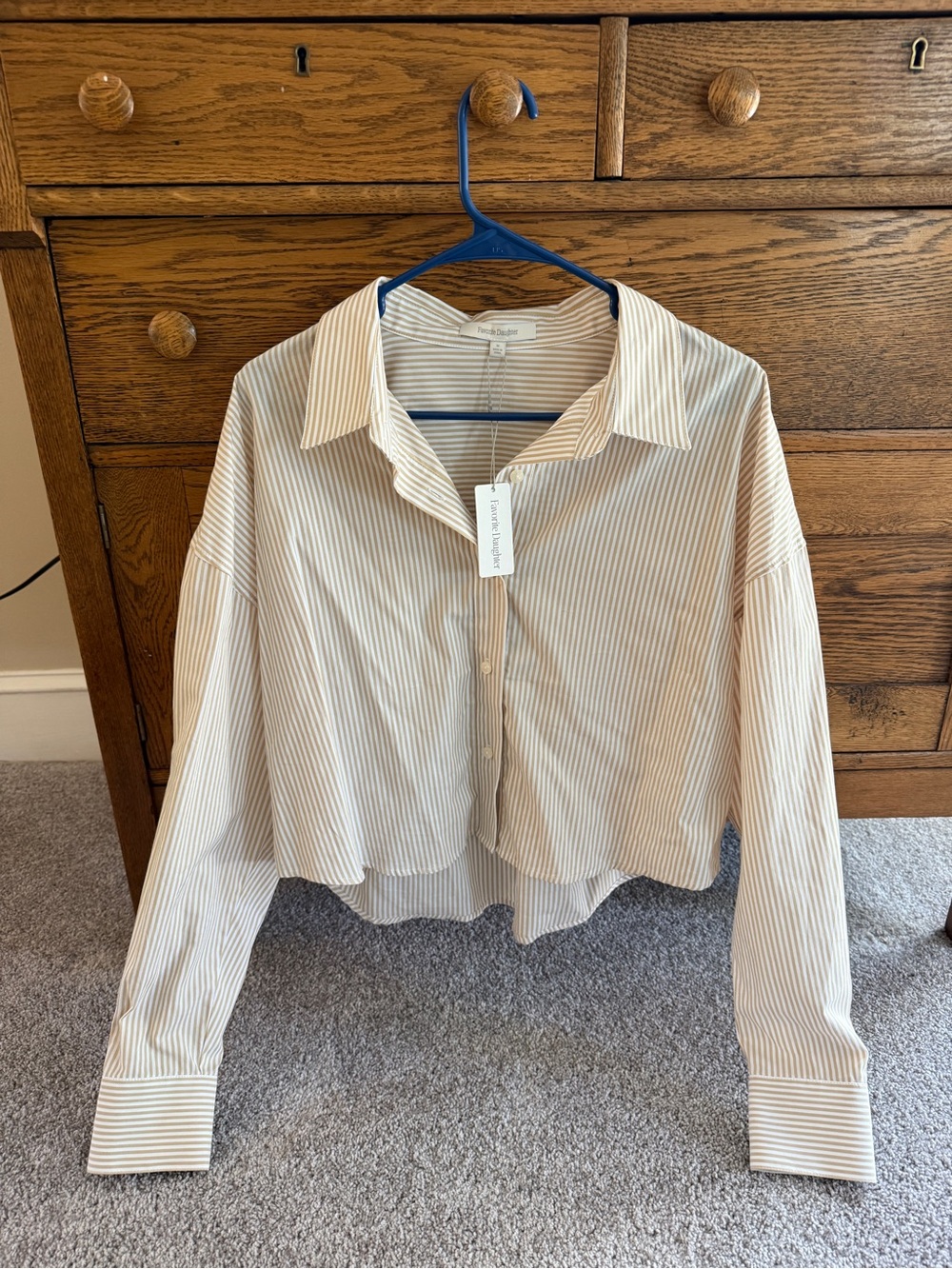 Favorite Daughter Cream and Beige Striped Cropped Button-Down Shirt
